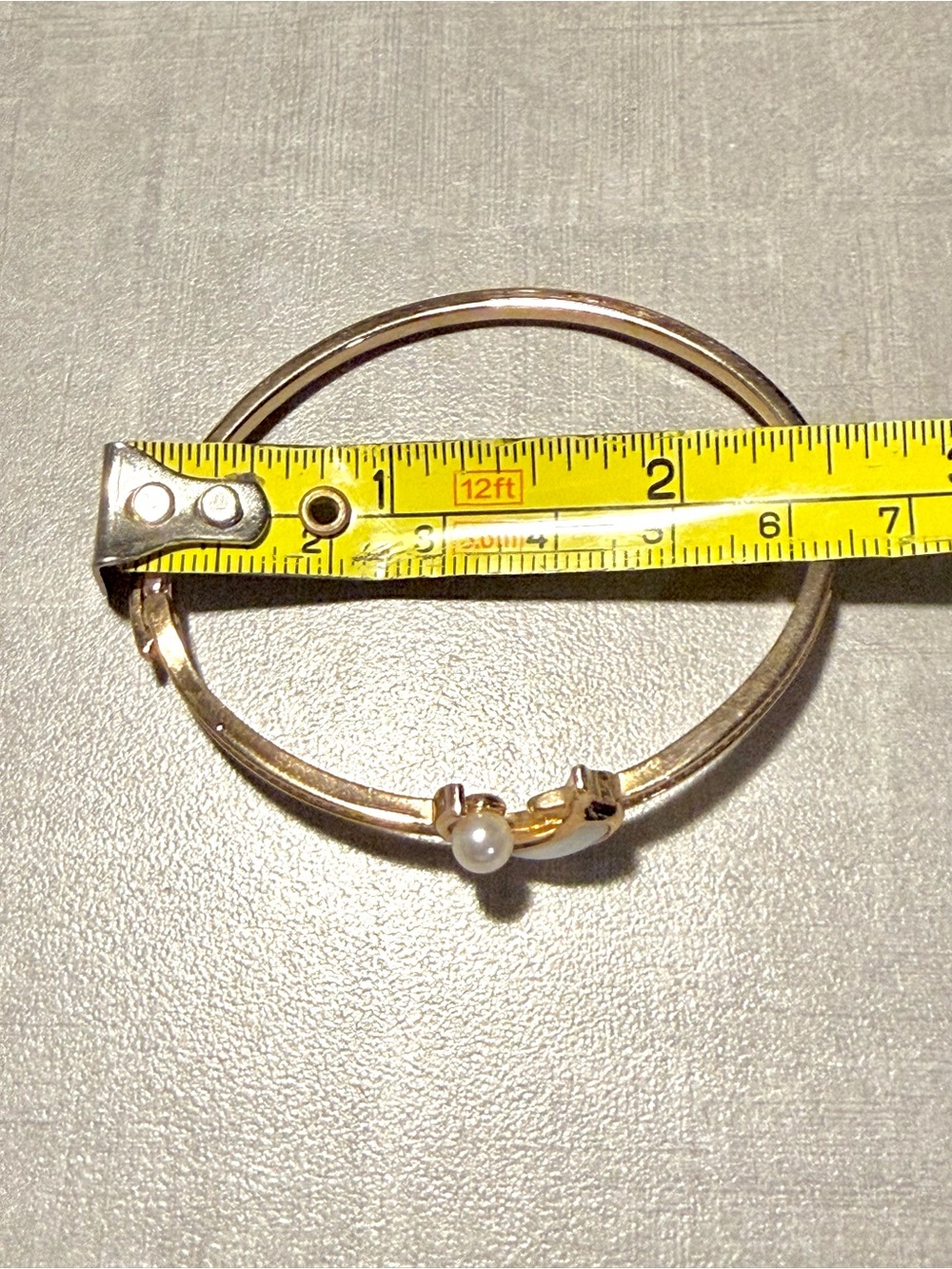 Gold Dolphin Pearl Accent Bangle Bracelet - Picture 7 of 7